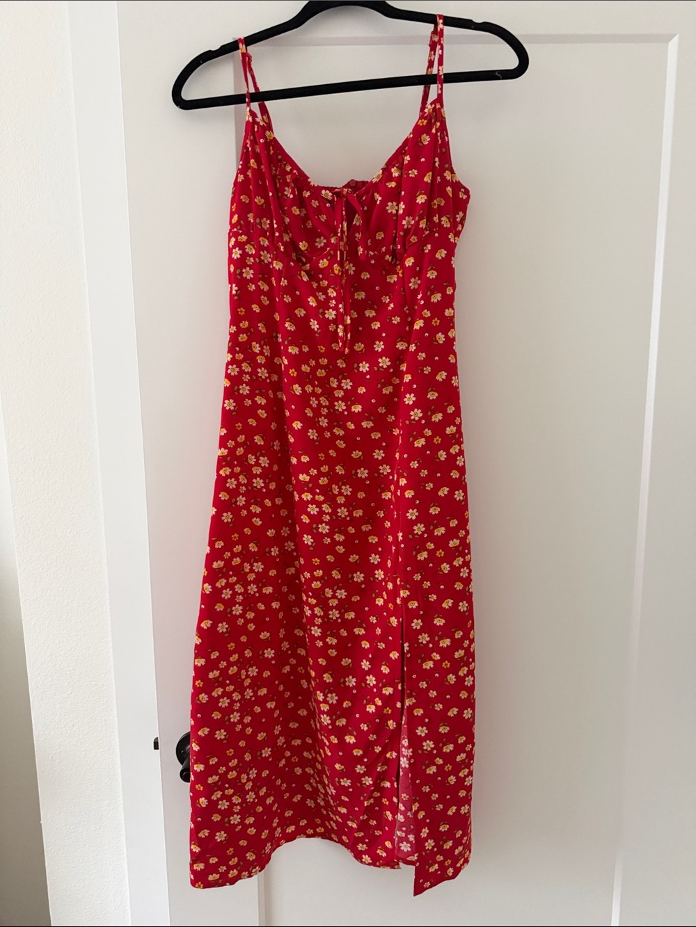 SHEIN Red Floral Slip Dress with Adjustable Spaghetti Straps